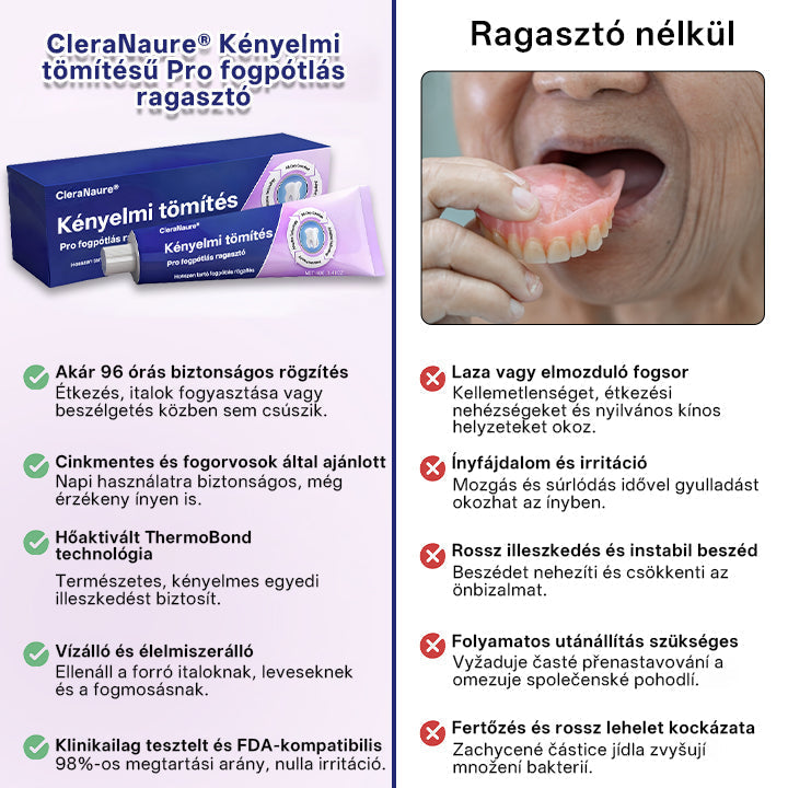 KORLÁTOZOTT KÜLÖNLEGES AJÁNLAT🦷🦷🦷🦷🦷 CleraNaure® Comfort Seal Pro Fogsor Ragasztó FDA Tanúsítvánnyal-🌻
